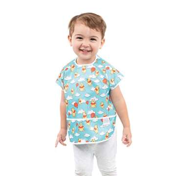 Bumkins Disney Short Sleeve Bib for Girl or Boy, Toddler and Kids for 1-3 Years, Large Size, Essential Must Have for Junior Children, Eating, Mess Saving Soft Fabric Apron for Play, Winnie the Pooh