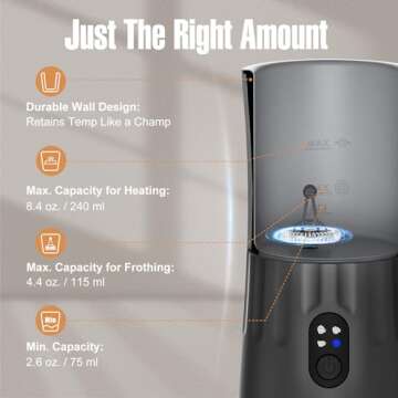 Ovetedot Milk Frother, 4-in-1 Electric Milk Steamer, Automatic Hot and Cold Foam Maker and Milk Warmer for Coffee, Latte, Cappuccinos, Macchiato, Silent Operation & Auto Shut-Off, Black, 150ml