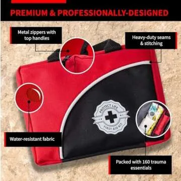 Protect Life First Aid Kit for Home/Business, HSA/FSA Eligible Emergency Kit Travel First Aid Kit Mini | Camping First Aid Kit Hiking | Small First Aid Kit for Car | Survival Medical Kit - 160pcs