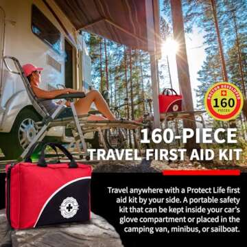Protect Life First Aid Kit for Home/Business, HSA/FSA Eligible Emergency Kit Travel First Aid Kit Mini | Camping First Aid Kit Hiking | Small First Aid Kit for Car | Survival Medical Kit - 160pcs