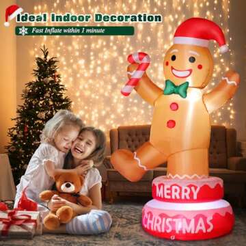 Thanger 5 FT Christmas Inflatable Outdoor Decorations Gingerbread Man with Xmas Hat, Blow up Gingerb...