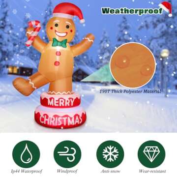 Thanger 5 FT Christmas Inflatable Outdoor Decorations Gingerbread Man with Xmas Hat, Blow up Gingerbread Man with Cane Candy, Built-in LED Lights for Lawn Yard Garden Holiday Indoor Home Party Decor