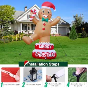 Thanger 5 FT Christmas Inflatable Outdoor Decorations Gingerbread Man with Xmas Hat, Blow up Gingerbread Man with Cane Candy, Built-in LED Lights for Lawn Yard Garden Holiday Indoor Home Party Decor