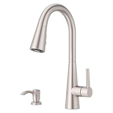 Pfister Barulli Kitchen Faucet with Pull Down Sprayer and Soap Dispenser, Single Handle, High Arc, S...