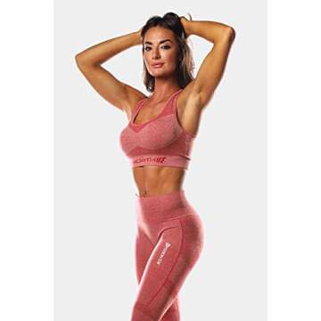 Jed North Women's Yoga Running Racerback Seamless Gym Fitness Workout Sports Bra & Long Sleeve Crop Top Red