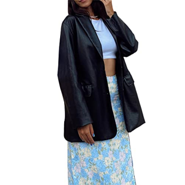 Stylish BHMAWSRT Women's Leather Blazer | Chic Faux Leather Jacket