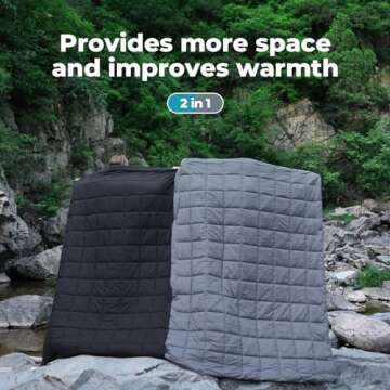 KingCamp Camping Blanket Lightweight, Multifunctional Warm Puffy Outdoor Blanket with Snap Button, Water Repellent, Backpacking Quilt for Travel, Airplane, Hiking, Picnic