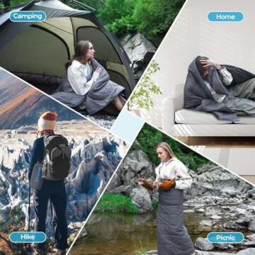 KingCamp Camping Blanket Lightweight, Multifunctional Warm Puffy Outdoor Blanket with Snap Button, Water Repellent, Backpacking Quilt for Travel, Airplane, Hiking, Picnic