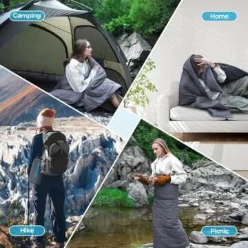 KingCamp Camping Blanket Lightweight, Multifunctional Warm Puffy Outdoor Blanket with Snap Button, Water Repellent, Backpacking Quilt for Travel, Airplane, Hiking, Picnic