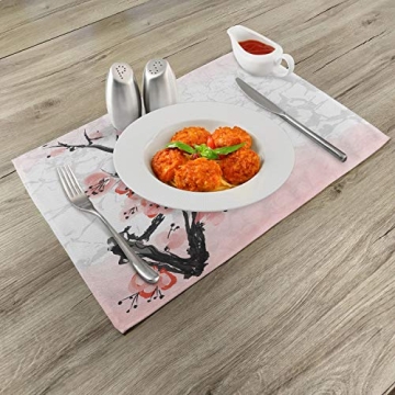 Lunarable Floral Placemats Set of 4, Japanese Design