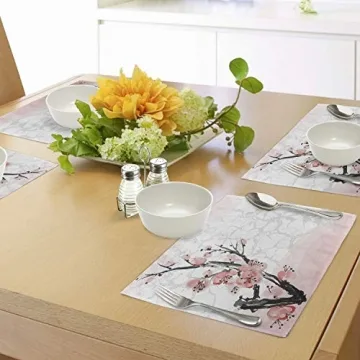 Lunarable Floral Placemats Set of 4, Japanese Design