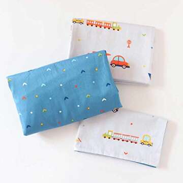 3 Piece 100% Cotton Toddler Sheet Pillowcase Set for Boys and Girls,Include Fitted Sheet,Top Sheet a...