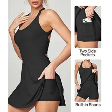 Heathyoga Tennis Dress with Built in Shorts and Bra Athletic Dress for Women Summer Cut Out Twisted Golf Workout Dress Black