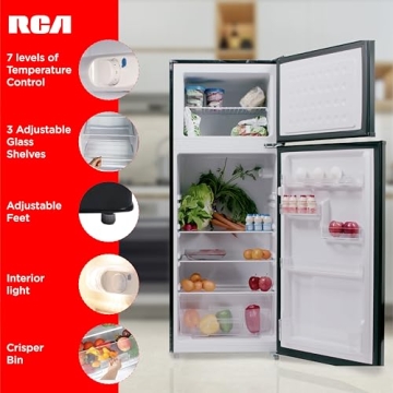 RCA RFR741-BLACK Compact 2 Door Fridge 7.5 Cu Ft