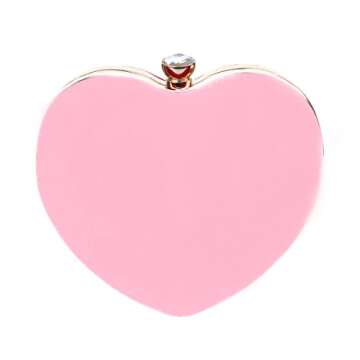 Sun Kea Women Heart Shaped Handbag Mini Clutch Chain Purse Chic Shoulder Bag Evening Tote Pink