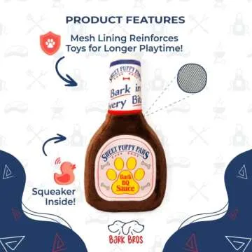 Bark Bros - Sauce Bottle Dog Toys - Plush Squeaky Dog Toys Funny Parody - Dog Birthday Toy - Cute Dog Toys - Puppy Toys - Puppy Gifts - Dog Toys for Small, Medium, Large Dogs (Sweet Puppy Paws BBQ)