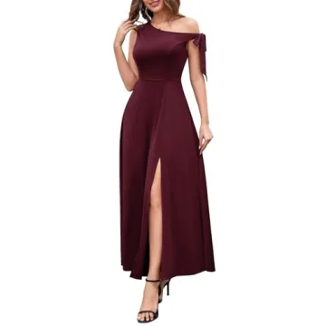 BeryLove Women's Formal Wedding Guest Dresses One Shoulder Tie Strap Maxi Split Cocktail Dress 7078 ...