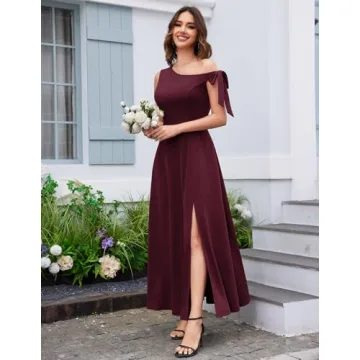 BeryLove Women's Burgundy One Shoulder Maxi Dress 7078