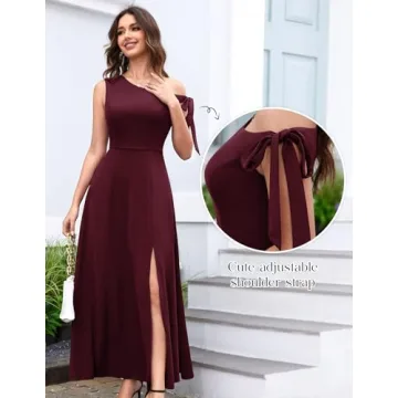 BeryLove Women's Burgundy One Shoulder Maxi Dress 7078