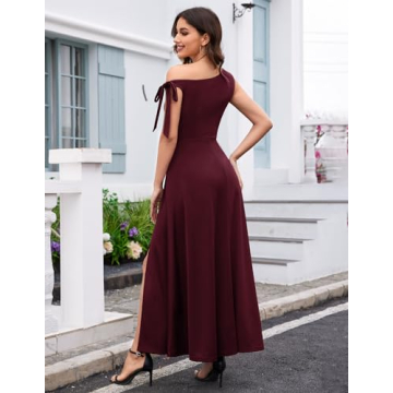 BeryLove Women's Burgundy One Shoulder Maxi Dress 7078