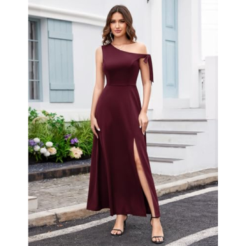 BeryLove Women's Burgundy One Shoulder Maxi Dress 7078