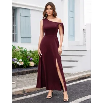 BeryLove Women's Burgundy One Shoulder Maxi Dress 7078