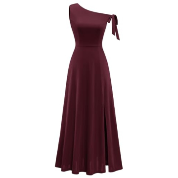 BeryLove Women's Burgundy One Shoulder Maxi Dress 7078