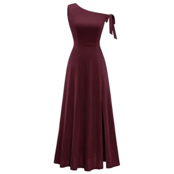 BeryLove Women's Burgundy One Shoulder Maxi Dress 7078