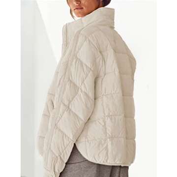 Bianstore Women's Oversized Splice Quilted Lightweight Puffer Jacket Casual Padded Coat(Khaki-XL)