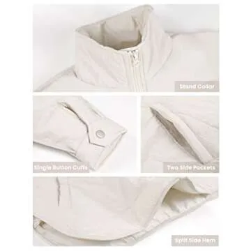 Bianstore Women's Oversized Splice Quilted Lightweight Puffer Jacket Casual Padded Coat(Khaki-XL)