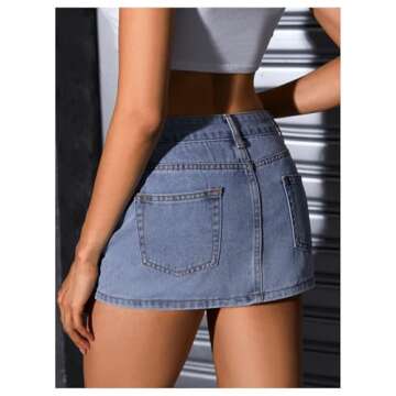 MakeMeChic Women's Casual High Waist Bodycon Jean Skirt Button Zipper Fly Mini Denim Skirt Blue L