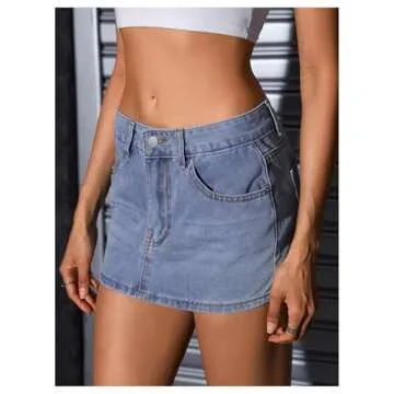MakeMeChic Women's Casual High Waist Bodycon Jean Skirt Button Zipper Fly Mini Denim Skirt Blue L
