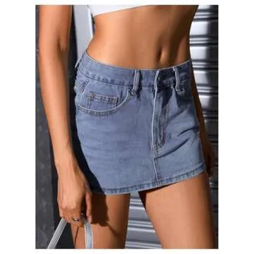 MakeMeChic Women's Casual High Waist Bodycon Jean Skirt Button Zipper Fly Mini Denim Skirt Blue L