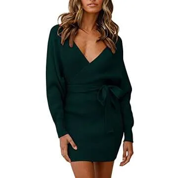 Elegant Backless Wrap Midi Sweater Dress for Women