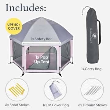 POP 'N GO PLAYPEN - Indoor & Outdoor Baby Playpen for Babies and Toddlers - Baby Beach Tent, Foldable, Portable W/Canopy, Travel Bag, & Mosquito Net - Pop Up Pack and Play Tent (Soft Pink)