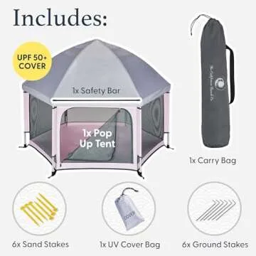 POP 'N GO PLAYPEN - Indoor & Outdoor Baby Playpen for Babies and Toddlers - Baby Beach Tent, Foldable, Portable W/Canopy, Travel Bag, & Mosquito Net - Pop Up Pack and Play Tent (Soft Pink)