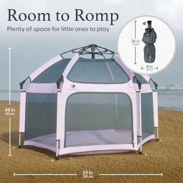 POP 'N GO PLAYPEN - Indoor & Outdoor Baby Playpen for Babies and Toddlers - Baby Beach Tent, Foldable, Portable W/Canopy, Travel Bag, & Mosquito Net - Pop Up Pack and Play Tent (Soft Pink)