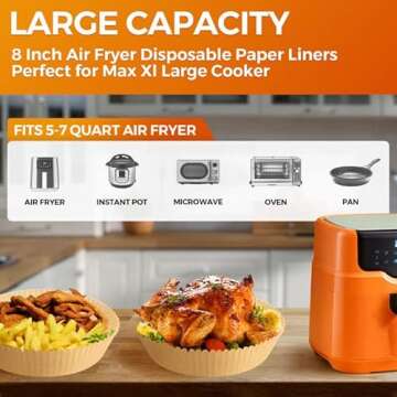 Air Fryer Paper Liners Disposable: 8 Inch Max Xl Large Cooker Air Fryer Disposable Paper Liners, 100...