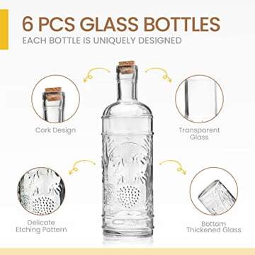 BULK PARADISE Assorted Clear Glass Bottles with Corks, 6 Pack, 2.5in X 9in, 16oz
