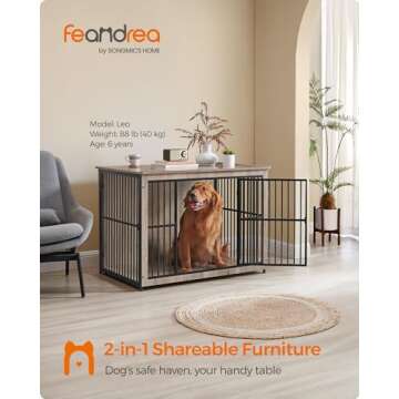 Feandrea Dog Crate Furniture, 43.3" Side End Table, Modern Kennel for Dogs Indoor up to 80 lb, Heavy...