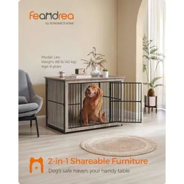 Feandrea Dog Crate Furniture, 43.3" Side End Table, Modern Kennel for Dogs Indoor up to 80 lb, Heavy...