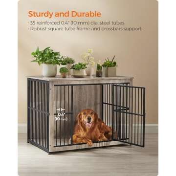 Feandrea Dog Crate Furniture, 43.3" Side End Table, Modern Kennel for Dogs Indoor up to 80 lb, Heavy-Duty Dog Cage with Enclosed Base, Double-Door Dog House, Heather Greige UPFC024G01