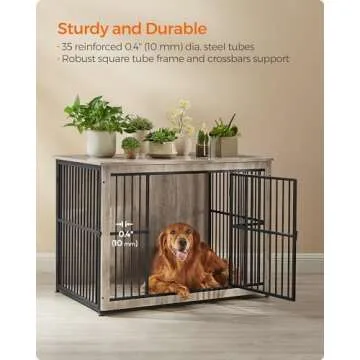 Feandrea Dog Crate Furniture, 43.3" Side End Table, Modern Kennel for Dogs Indoor up to 80 lb, Heavy-Duty Dog Cage with Enclosed Base, Double-Door Dog House, Heather Greige UPFC024G01