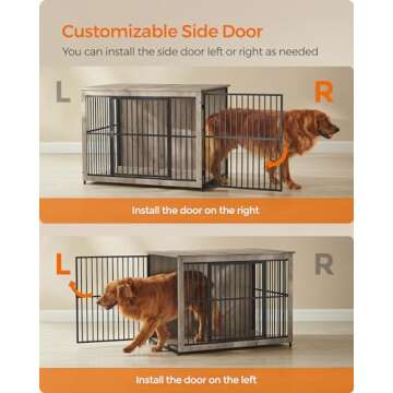 Feandrea Dog Crate Furniture, 43.3" Side End Table, Modern Kennel for Dogs Indoor up to 80 lb, Heavy-Duty Dog Cage with Enclosed Base, Double-Door Dog House, Heather Greige UPFC024G01