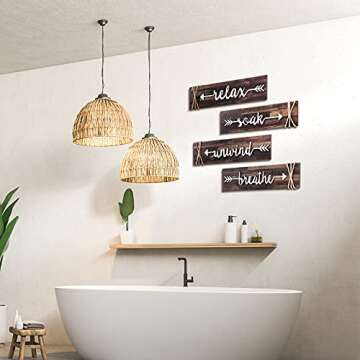 Jetec Farmhouse Bathroom Decor Wall Art - Rustic Wooden Signs