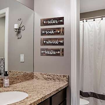 Jetec Farmhouse Bathroom Decor Wall Art - Rustic Wooden Signs