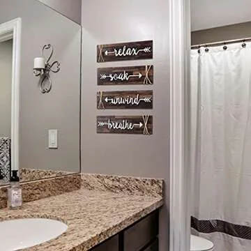 Jetec Farmhouse Bathroom Decor Wall Art - Rustic Wooden Signs