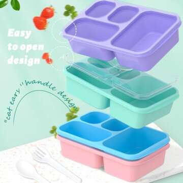 Enstphjoy Bento Lunch Box - 4 Pack, Snack Box Containers Meal Prep Container Microwave Safe, Lunch Box of 4-Compartment, Bento Box Adult Lunch Box, Dishwasher Safety (Dark-PP(B/P/G/P))