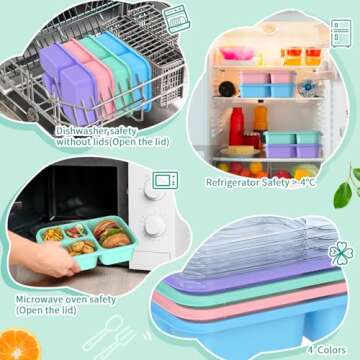 Enstphjoy Bento Lunch Box - 4 Pack, Snack Box Containers Meal Prep Container Microwave Safe, Lunch Box of 4-Compartment, Bento Box Adult Lunch Box, Dishwasher Safety (Dark-PP(B/P/G/P))