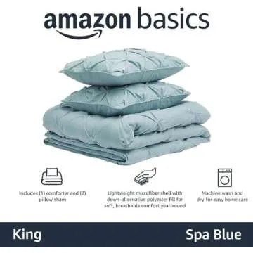 Amazon Basics King Size Comforter Sets, All-Season Down-Alternative 3-Piece Bedding Set, Pinch Pleat...